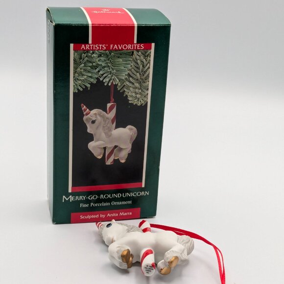 Hallmark Keepsake Merry-Go-Round Unicorn 1989, Fine Porcelain Vintage Ornament - Picture 2 of 11
